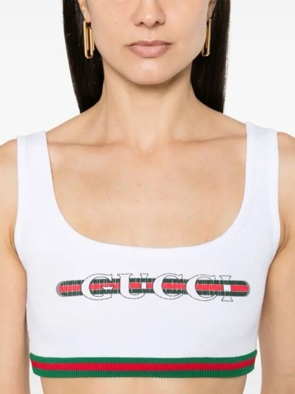 NWT GUCCI  Web-Detail Ribbed Crop Top $415 Sz XL